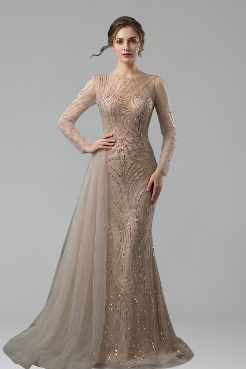 O-Neck Beaded Mermaid Gown - LAROSABRIDE