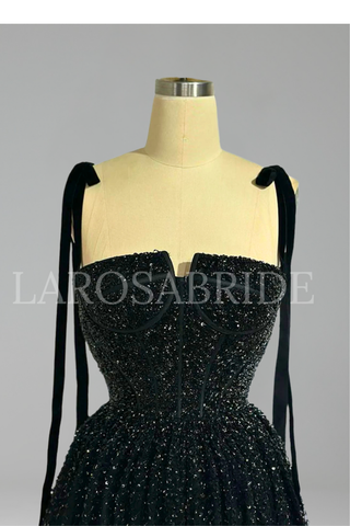 Beaded Spaghetti Strap A-Line Gown - LAROSABRIDE