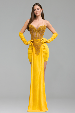 Embellished Corset Draped Mini Dress - LAROSABRIDE
