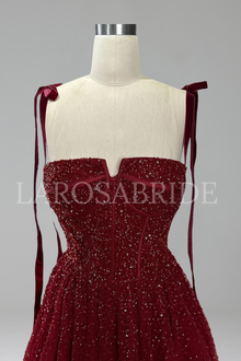 Beaded Spaghetti Strap A-Line Gown - LAROSABRIDE