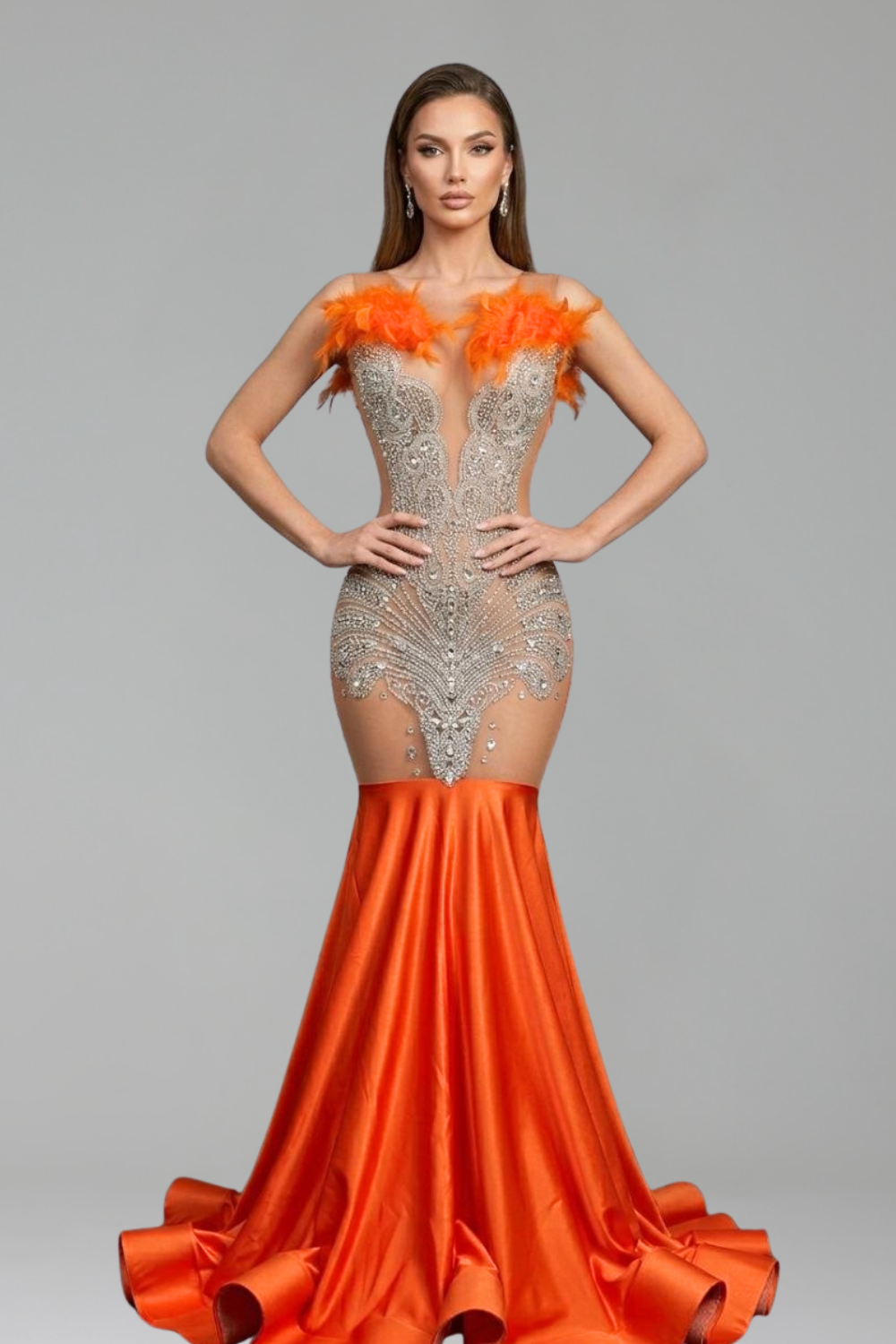 Beaded High Slit Evening Dress - LAROSABRIDE