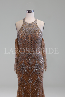 Halter Beaded Mermaid Evening Dress - LAROSABRIDE