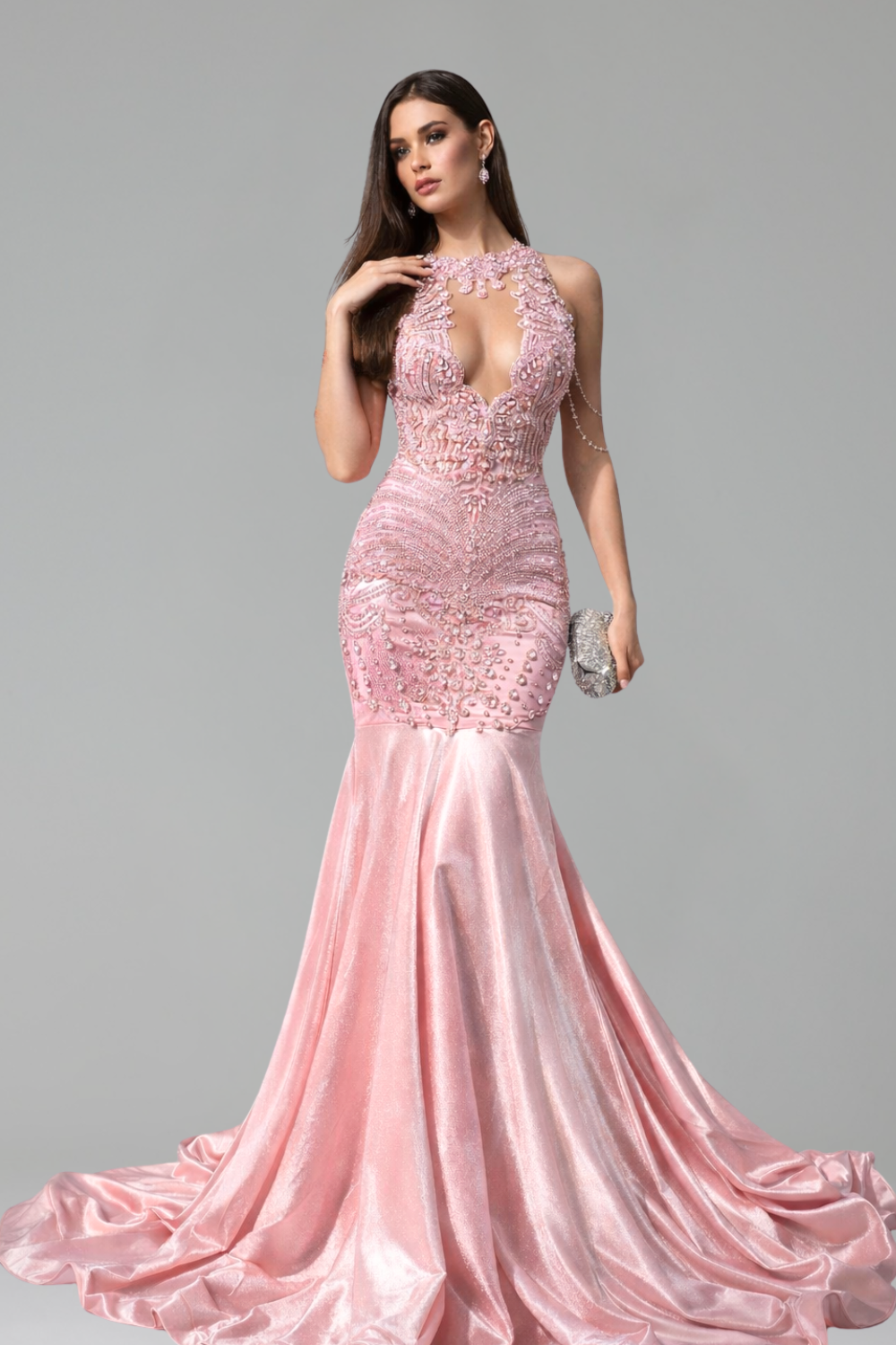 Beaded Halter Mermaid Evening Gown - LAROSABRIDE