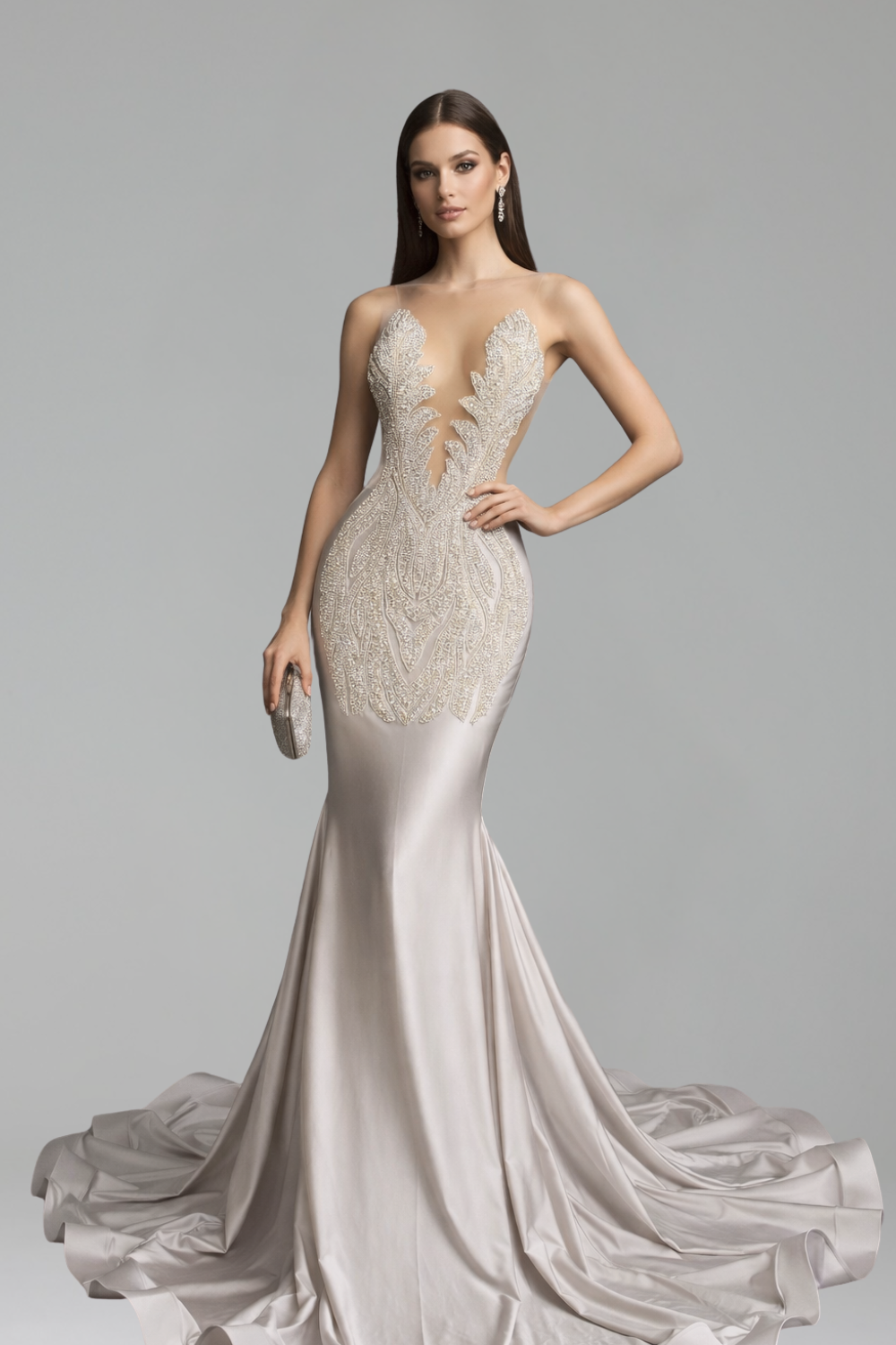 Gold Embellished Mermaid Evening Gown - LAROSABRIDE