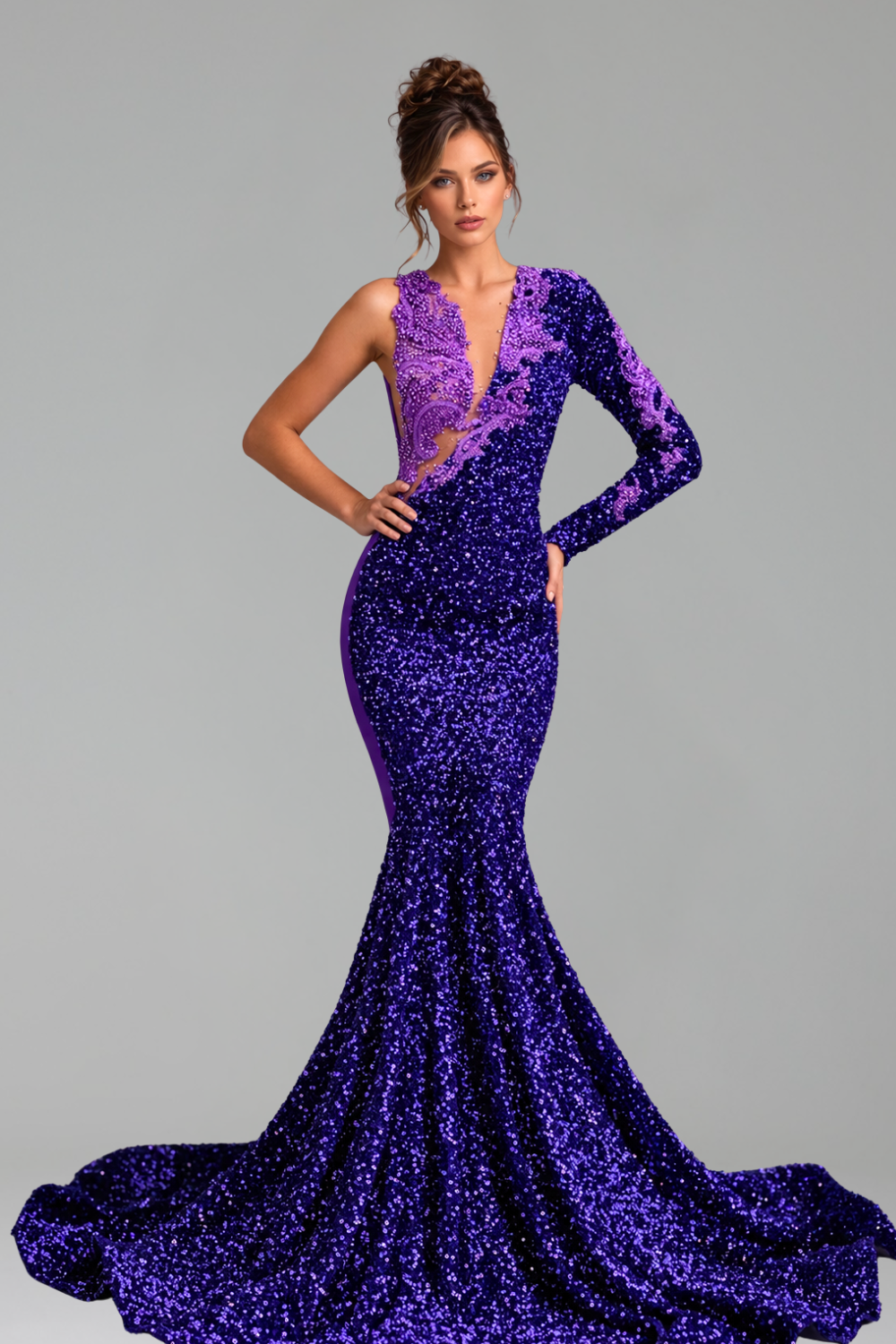 One Sleeve Sequin Mermaid Gown - LAROSABRIDE