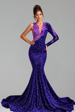 One Sleeve Sequin Mermaid Gown - LAROSABRIDE