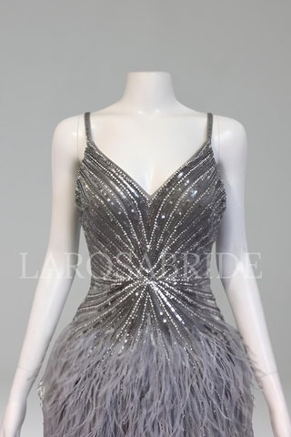 Beaded Feather Mermaid Cocktail Dress - LAROSABRIDE