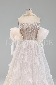 Beaded Ball Gown with 3D Floral Applique - LAROSABRIDE