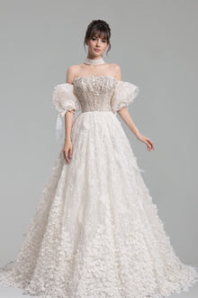 Beaded Ball Gown with 3D Floral Applique - LAROSABRIDE