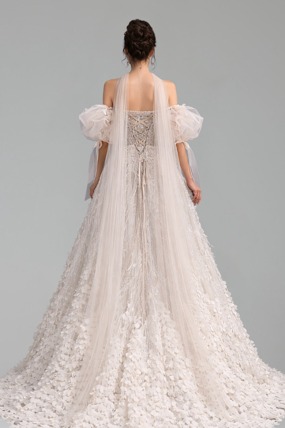 Beaded Ball Gown with 3D Floral Applique - LAROSABRIDE