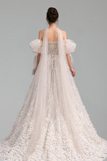 Beaded Ball Gown with 3D Floral Applique - LAROSABRIDE