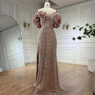 Ships in 2 to 5 Days - Luxury Dubai Sage Green Evening Dresses for Arabic Women: Elegant Off-Shoulder Mermaid Gown, Ideal for Champagne Wedding Parties