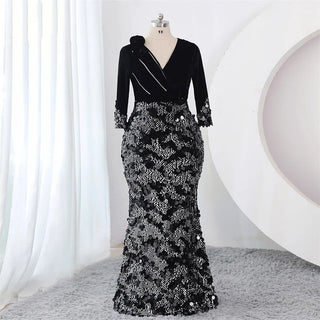 Ships in 2 to 5 Days – Long Sleeve Evening Dress - Elegant Black Maxi Gown for Parties and Formal Events