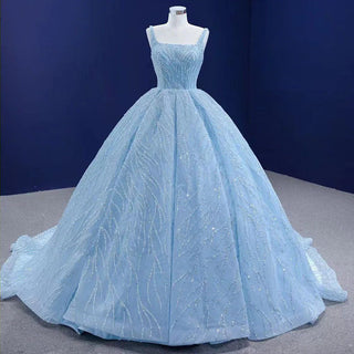 2025 Blue Luxury High-End Wedding Dress - Beaded Sleeveless Lace-Up Bridal Gown