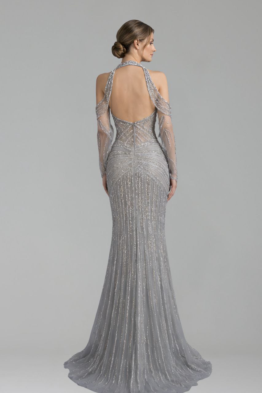 Beaded Halter Mermaid Evening Dress - LAROSABRIDE