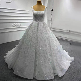 2025 Blue Luxury High-End Wedding Dress - Beaded Sleeveless Lace-Up Bridal Gown