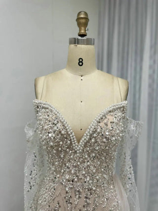 Ships in 2 to 5 Days - White Gorgeous Pleated Strapless Evening Gown - Luxury Rhinestone Mermaid Dress for Women’s Weddings and Parties in Dubai