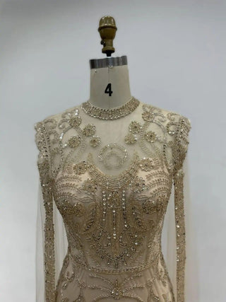 Ships in 2 to 5 Days - 2025 Elegant Gold High Neck Formal Occasion Dress - Luxury Mermaid Evening Gown with Cape for Arabic Parties