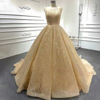 2025 Blue Luxury High-End Wedding Dress - Beaded Sleeveless Lace-Up Bridal Gown