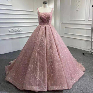 2025 Blue Luxury High-End Wedding Dress - Beaded Sleeveless Lace-Up Bridal Gown