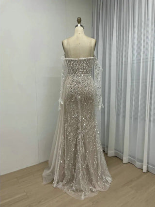 Ships in 2 to 5 Days - White Gorgeous Pleated Strapless Evening Gown - Luxury Rhinestone Mermaid Dress for Women’s Weddings and Parties in Dubai