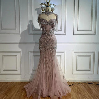 Ships in 2 to 5 Days - Luxury Mint Green Satin Prom Dress – Beaded Mermaid Gown with Thigh-High Slit.