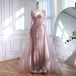 Blush Crystal-Draped Couture Gown