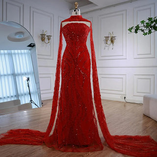 Ships in 2 to 5 Days - Nude Strapless Mermaid Evening Dress with Detachable Cape and Lace-Up Back for Formal Occasion