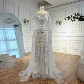 Ships in 1 to 3 Days: Arabic Caramel Mermaid Long Evening Dress with Beaded Cape Sleeves Gown for Women's Wedding Party 2025