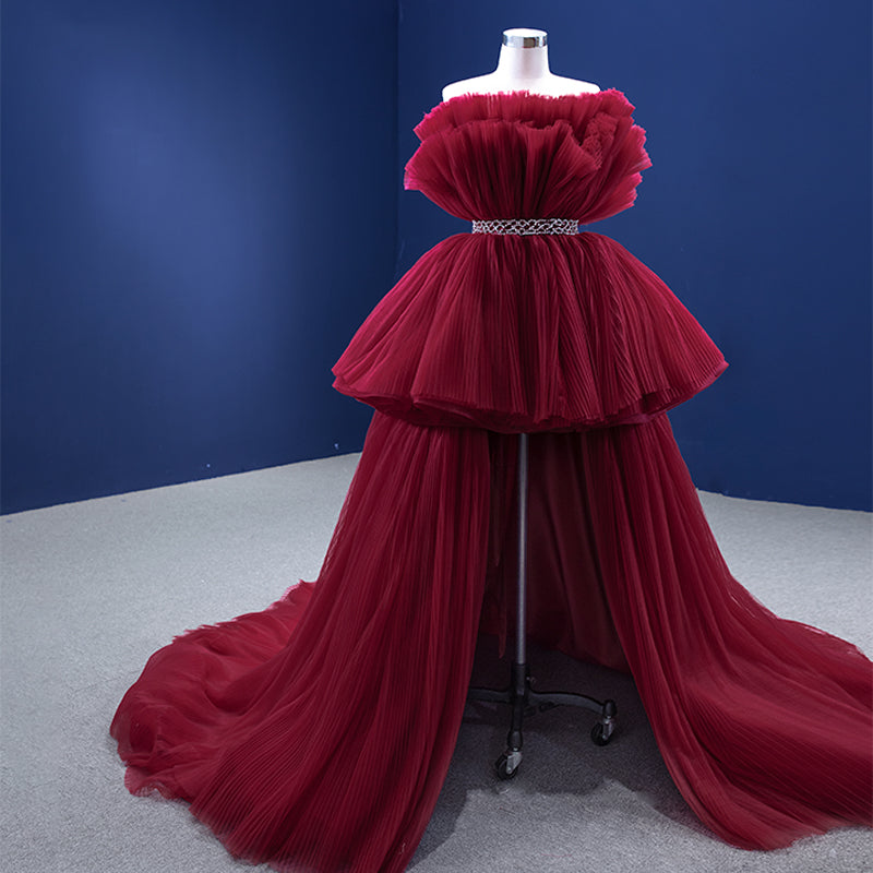 Vintage Glamour Simple Red Short Prom Evening Dress with Long Tail Larosabride